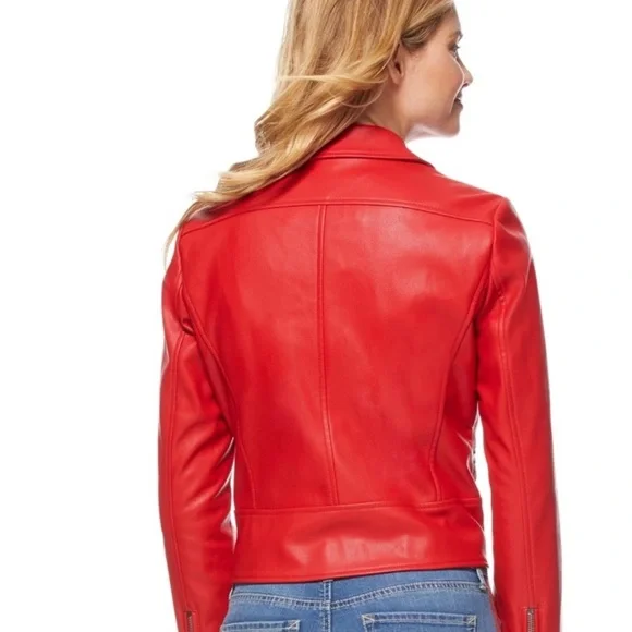 Vibrant Red Leather Jacket for Women - Picture 13 of 13